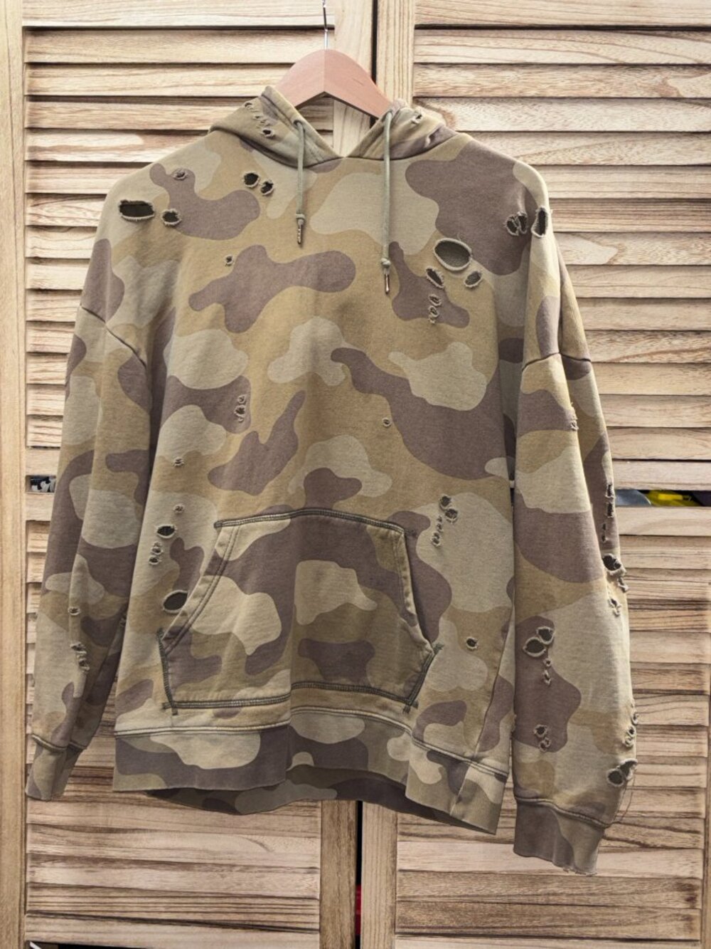 PacSun Men Camo Distressed Boxy Pullover Hoodie Sweatshirt Small S